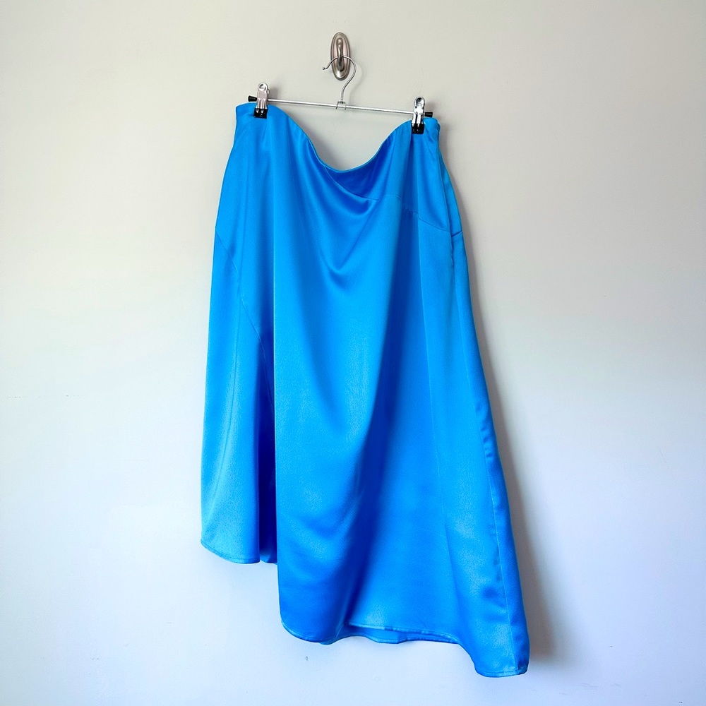 Alfani Island Oasis Blue Satin Midi Skirt